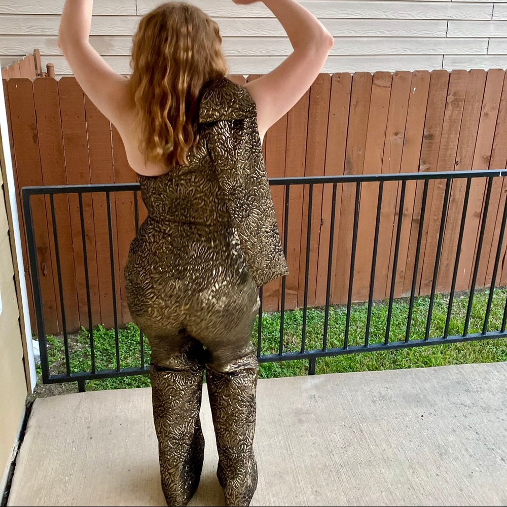 New York & Company Black and Gold Floral Jumpsuit